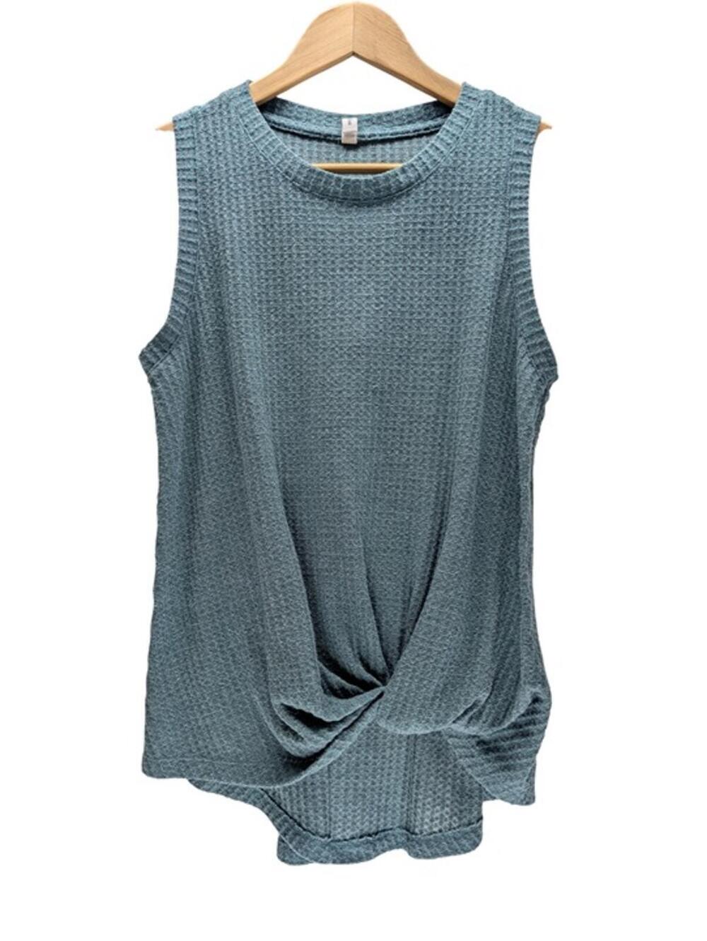 Wishlist Teal Blue Textured Knot-Front Sleeveless Tank Size Small